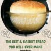 A beautifully risen homemade loaf of bread with a golden-brown crust and soft, fluffy interior, baked in a decorative glass bowl.