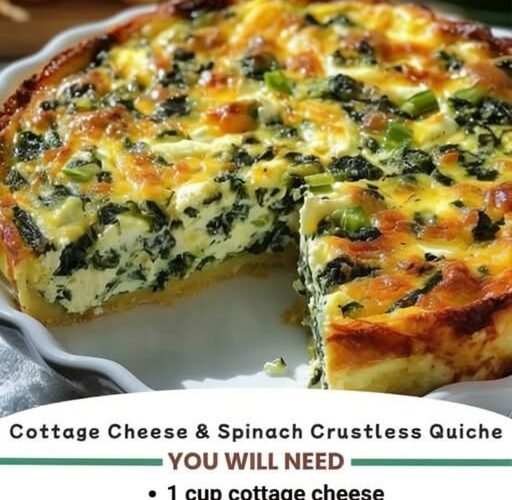 A golden-brown cottage cheese and spinach crustless quiche, packed with tender spinach and melted cheese, with a creamy, fluffy center and lightly crisped edges.