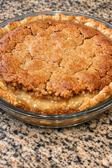 Grandma Helen's Sunday secret — a warmly spiced cake-like top over a soft, rich, gooey center in a buttery crust.
