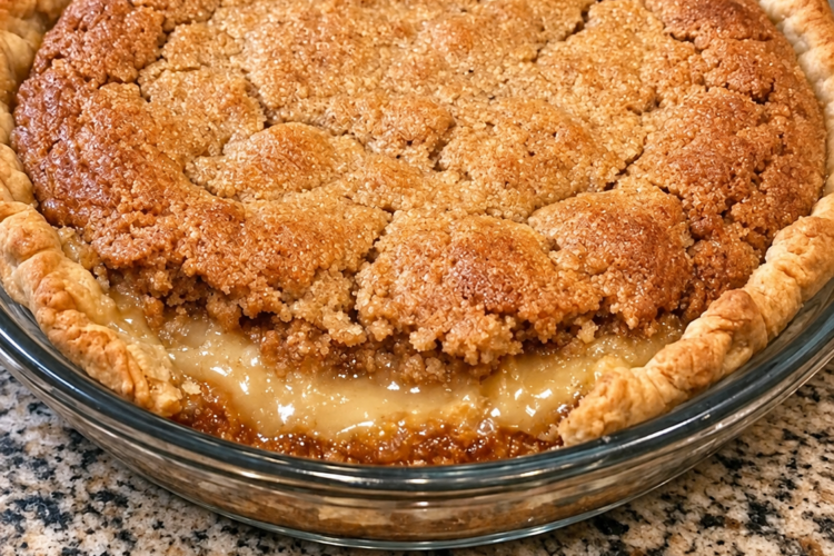 Grandma Helen's Sunday secret — a warmly spiced cake-like top over a soft, rich, gooey center in a buttery crust.