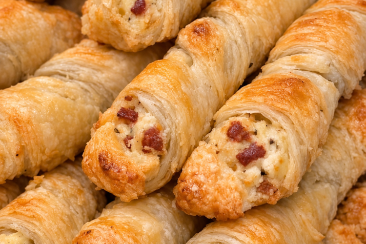 Crisp, flaky puff pastry twisted around a warm, savory ham and cheddar filling — a 1965 classic that empties the platter every time.