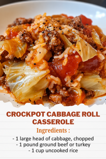 All the comfort of cabbage rolls, layered into a slow cooker — tender cabbage, savory beef, and glossy tomato rice.