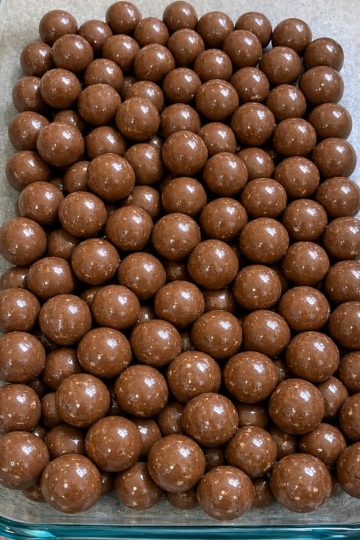 Buttery graham crust, caramel-like condensed milk, melted chocolate, and whole malted milk balls — five ingredients, one dish, pure crunch.