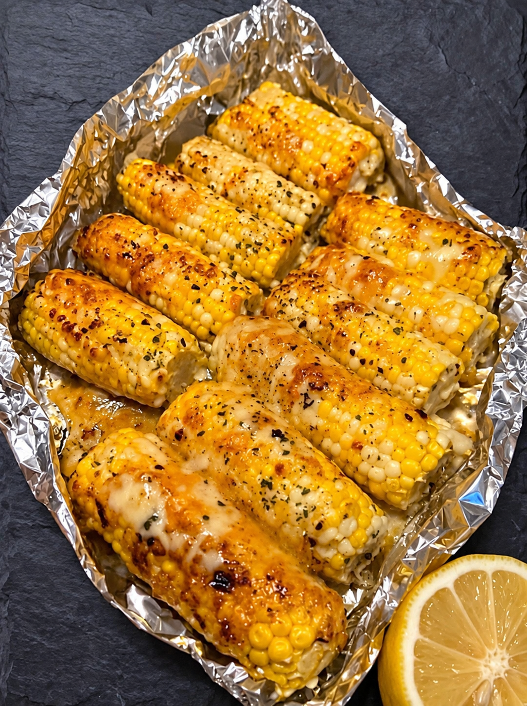 Grilled corn cobs slathered in creamy, tangy crema with salty cotija cheese, chili, cilantro, and a bright squeeze of lime. Authentic street-food energy for your backyard or kitchen — naturally gluten-free and vegetarian.