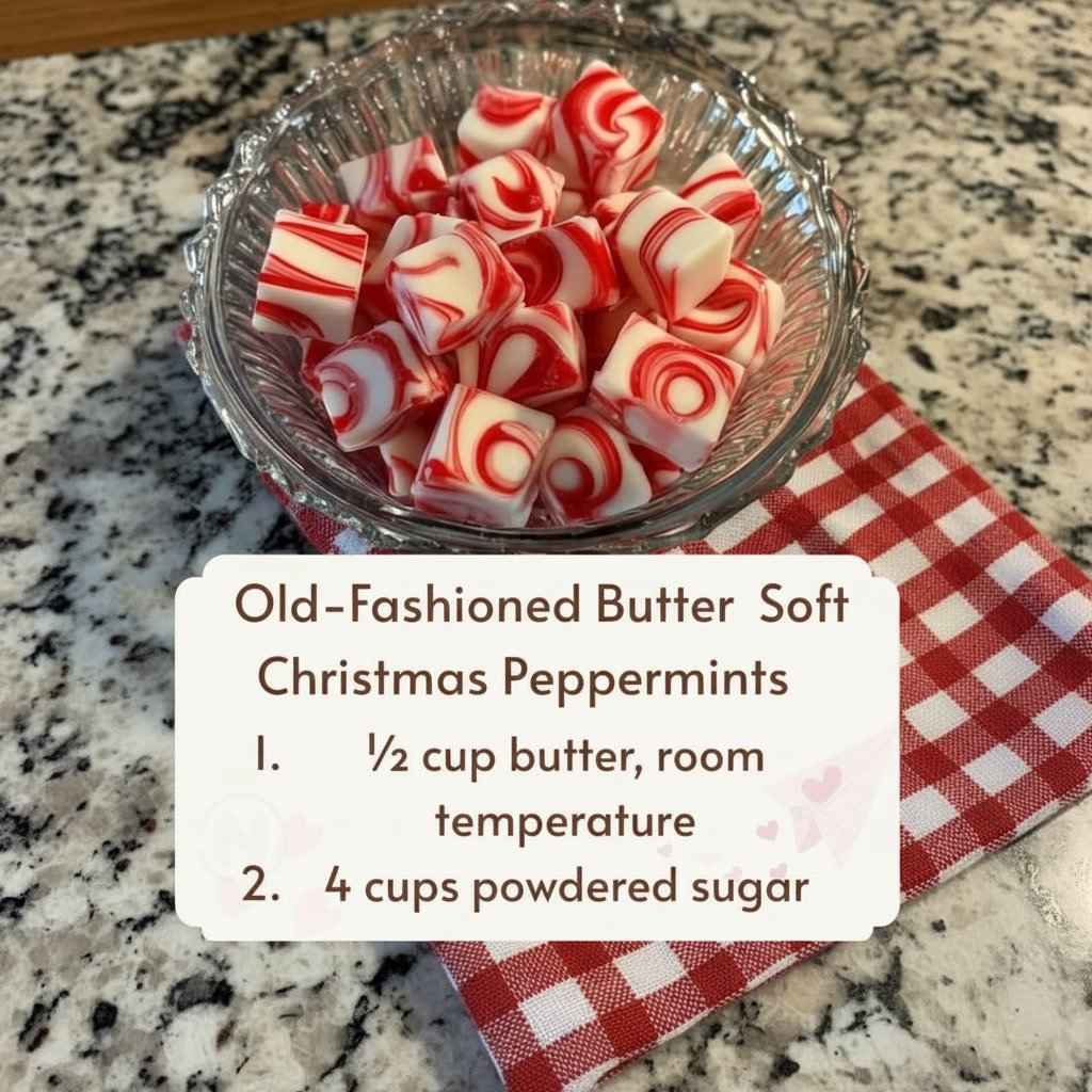 Old-fashioned, pillowy-soft peppermint butter mints made with butter, powdered sugar, and peppermint extract — swirled red and white for a marbled candy-cane look. A nostalgic homemade Christmas candy with no thermometer required.
