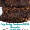 A stack of thick, dark chocolate brownies with deeply fudgy centers, slightly crackled tops, and rich chocolate pieces visible throughout
