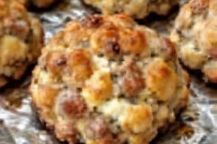 Golden-brown baked meatballs with a crisp, savory exterior and tender, juicy centers, arranged on a foil-lined baking sheet.