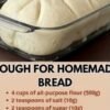 A large, smooth mound of homemade bread dough rising in a clear glass baking dish, with the soft, elastic surface visibly puffed and ready to bake.