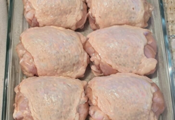 Six juicy bone-in thighs, golden and crisp from just four ingredients — the special-occasion dinner that feels like a warm hug.