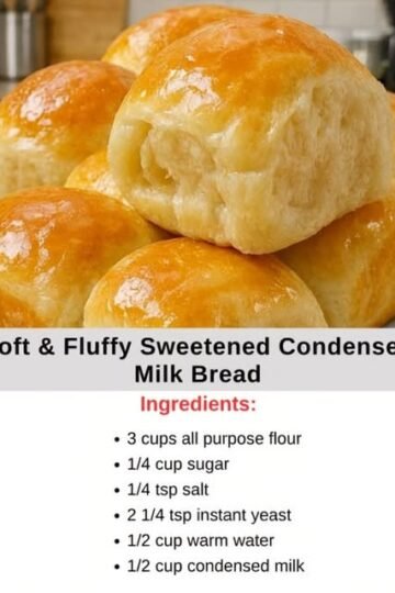 Soft and fluffy sweetened condensed milk bread rolls with a beautifully golden, glossy crust and a light, tender crumb—perfect for breakfast, snacks, or enjoying warm with butter. handmadev.com
