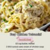 A creamy Chicken Tetrazzini with tender chicken, pasta, mushrooms, and a rich, cheesy cream sauce, finished with fresh parsley and black pepper. (Kitchen Fun With My 3 Sons
