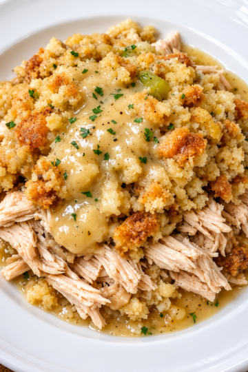 Slow Cooker 5-Ingredient Amish Chicken and Stuffing