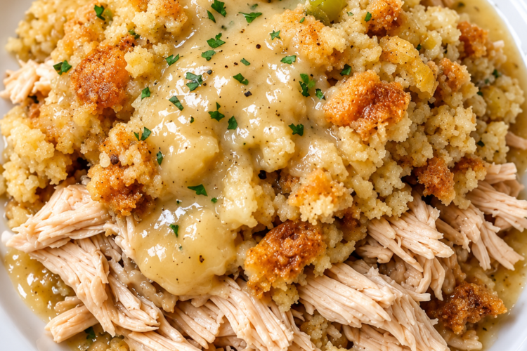 Slow Cooker 5-Ingredient Amish Chicken and Stuffing