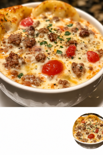 Italian sausage, broken lasagna noodles, cream, and two cheeses in one pot