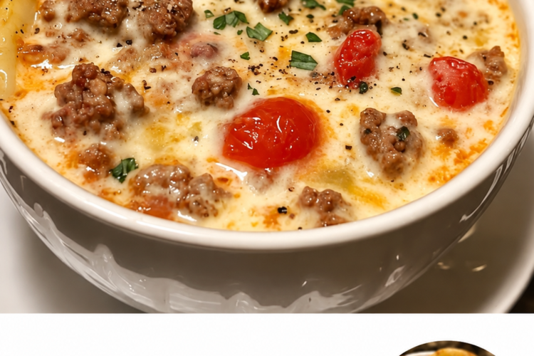 Italian sausage, broken lasagna noodles, cream, and two cheeses in one pot