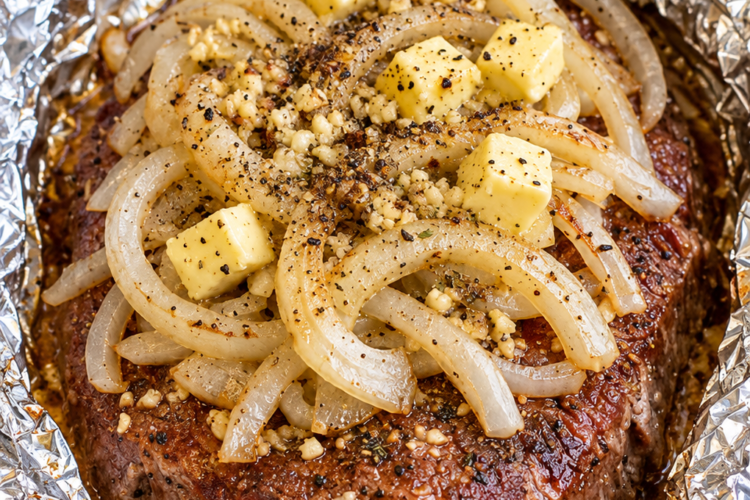Easy Baked Ground Beef & Onions Recipe (Foil Pack Hamburger Steak)