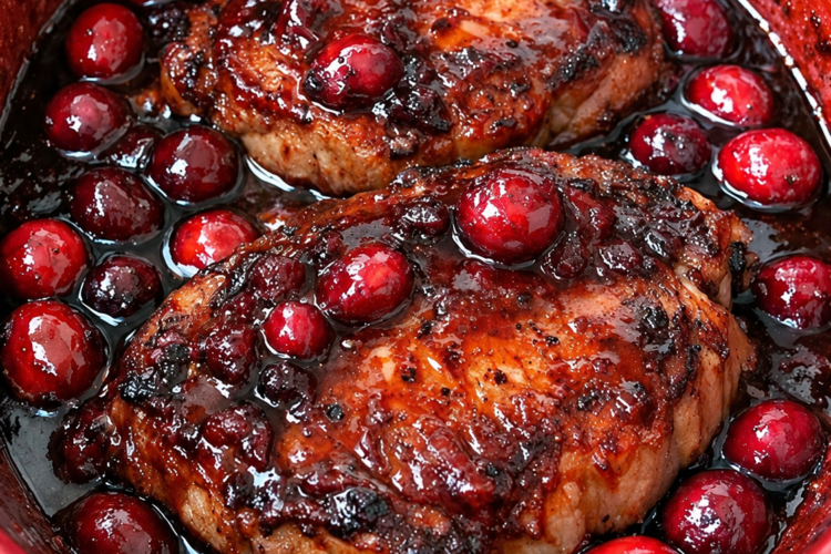 Slow Cooker 4-Ingredient Cranberry Balsamic Pork Chops Recipe (Fork Tender & Sweet-Tart)