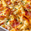Golden Cheesy Bacon Chicken Pasta Bake