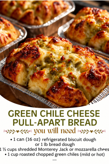 Biscuit pull-apart bread with melted cheese and roasted green chiles.