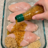 Pour zesty Italian dressing over raw whole chicken breasts in the glass casserole dish with 2 other ingredients and your family will beg for more