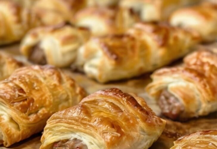 Golden, flaky sausage rolls filled with savory breakfast sausage, baked until beautifully puffed and crisp with rich buttery layers and a deliciously browned crust.